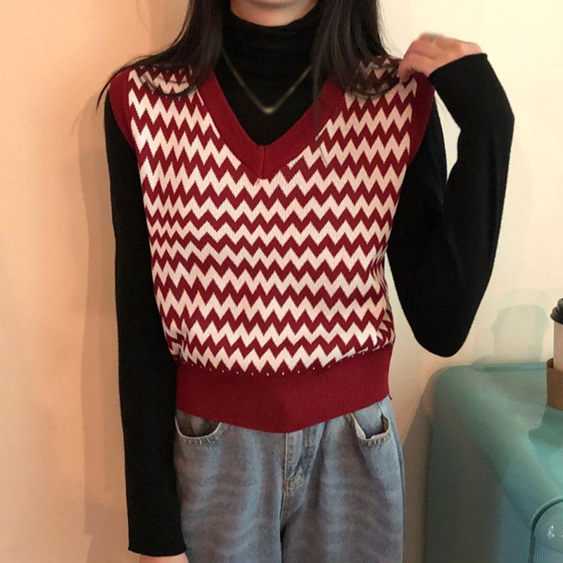 Áo Sweater Không Tay Cổ Chữ V Xinh Xắn Theo Phong Cách Hàn Quốc