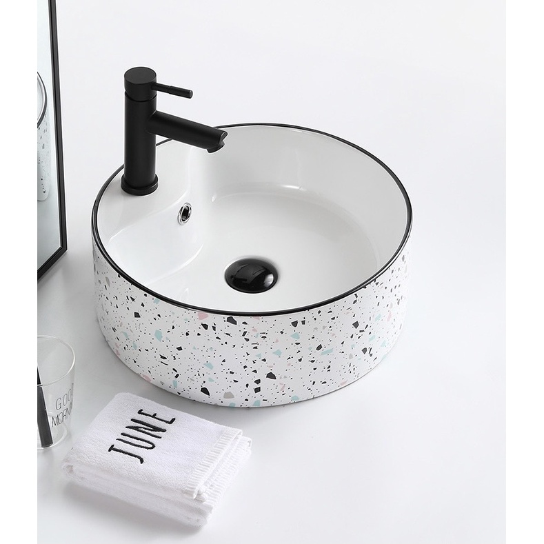Chậu lavabo đặt bàn điểm hoạ tiết nhiều màu men nung cao cấp  bảo hành 10 năm