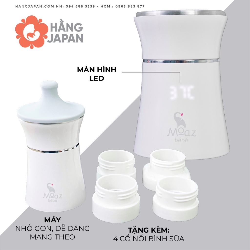 Máy hâm sữa cầm tay Moazbebe MB041 tặng 4 cổ nối Hegen, Moyuum, Avent, Pigeon - BH 12 THÁNG CHÍNH HÃNG