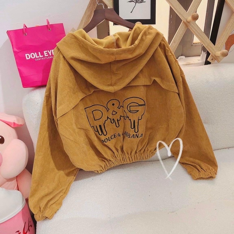 Áo khoác lửng croptop kaki nhung gân 1 lớp thêu chữ unisex ulzzang nam nữ