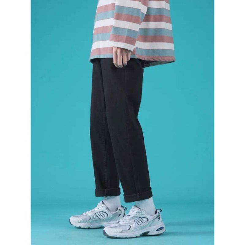 Quần vải jean bò baggy nam nữ quần jean bò baggy đen dáng unisex Pink Apricot Shop | BigBuy360 - bigbuy360.vn