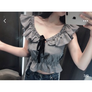 Áo ZARA kẻ nơ đen dịu dàng giản dị