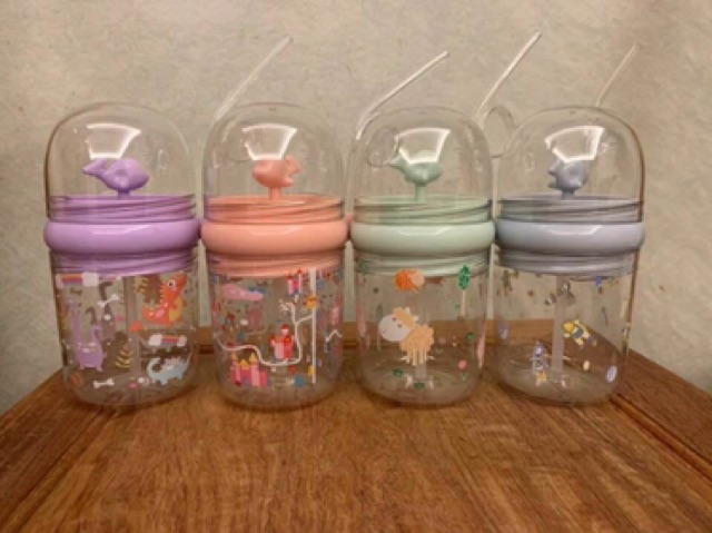 Bình nước cho bé hình thú có ống hút siêu yêu