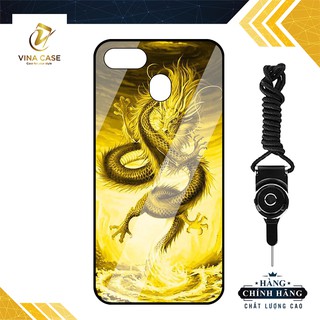 Ốp lưng Vina Case dành cho OPPO A5S/F9/A7 2018/A12 rồng vàng kính cường lực 9H-Tặng kèm dây đeo điện thoại