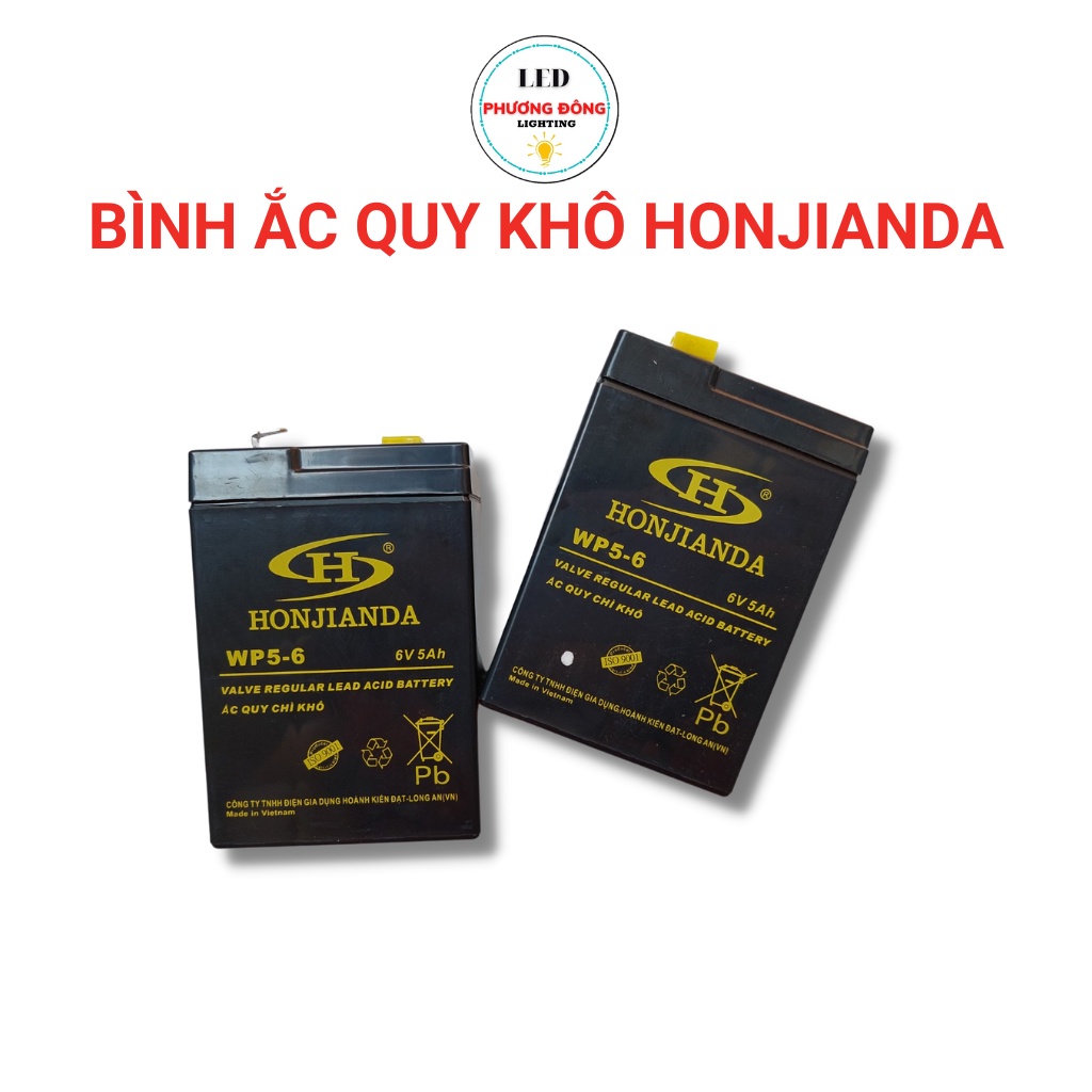 Bình acquy 6v 5Ah HONJIANDA - acquy chì khô cho quạt sac, đèn khẩn cấp