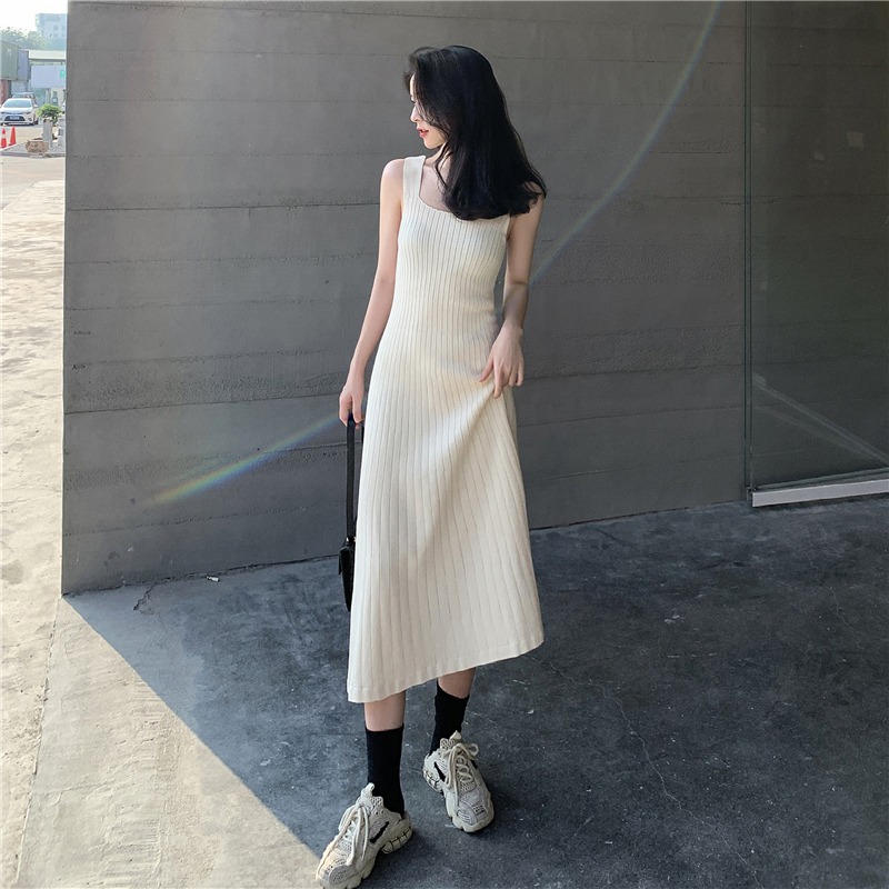 【Ready Stock】 Mikiko Women's Fashion ~ 2021 New version of Korea Temperament Collar Slim Thin Knitting Dress Vest Dress Female Dress Dress Female Dress Female Long Dress Skirt Sexy Retro Leopard Skirt Mini Korean Maxi Fashion Skirt