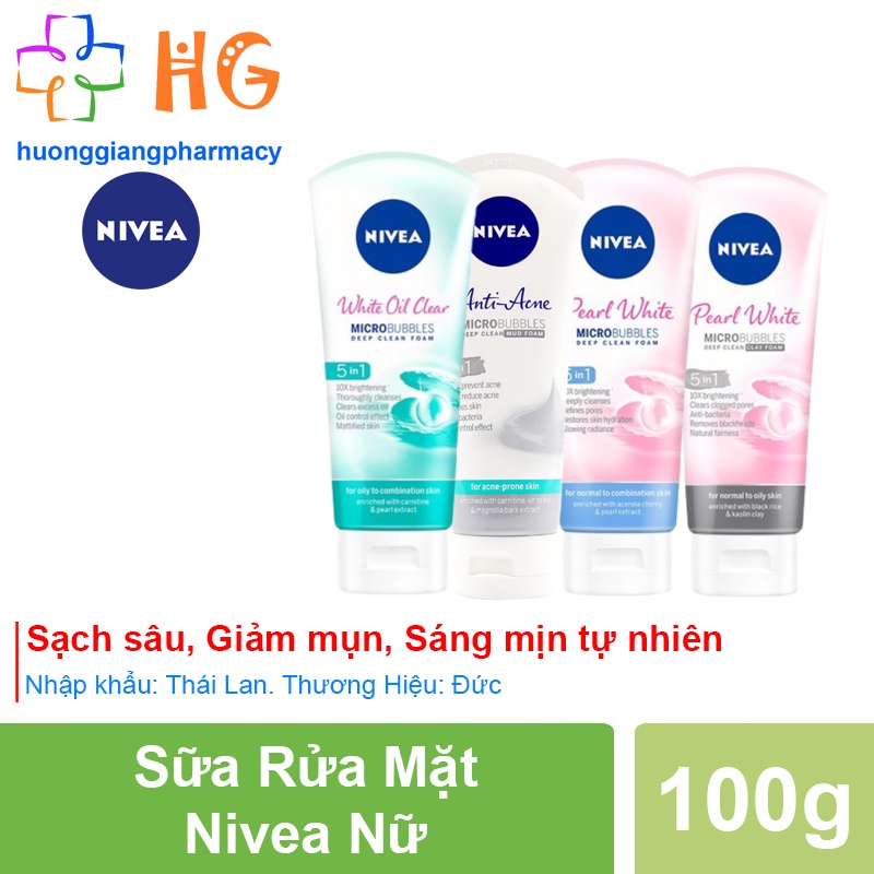 Sữa rửa mặt Nivea nữ Trắng da sạch nhờn Giảm mụn hiệu quả Sáng mịn tự nhiên hàng Chính Hãng thương hiệu Đức