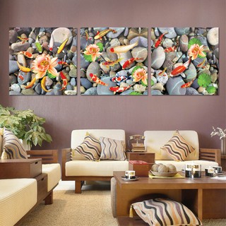 Bộ 3 tranh canvas treo tường cá koi tặng đinh treo tranh