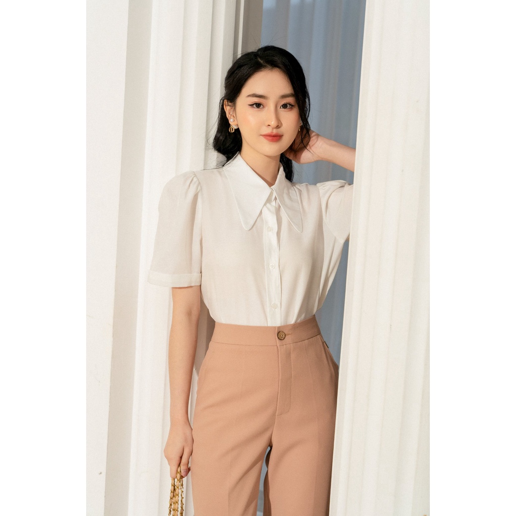 Áo sơ mi cổ sen nhọn tay ngắn gập gấu TIIN STORE AHN288