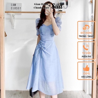 Đầm Suông Nữ SUA Store Váy Dài Rút Dây Dọc Eo Vai Bồng Phù Hợp Dự Tiệc Dạo Phố Đi Chơi Cao Cấp Giá Rẻ