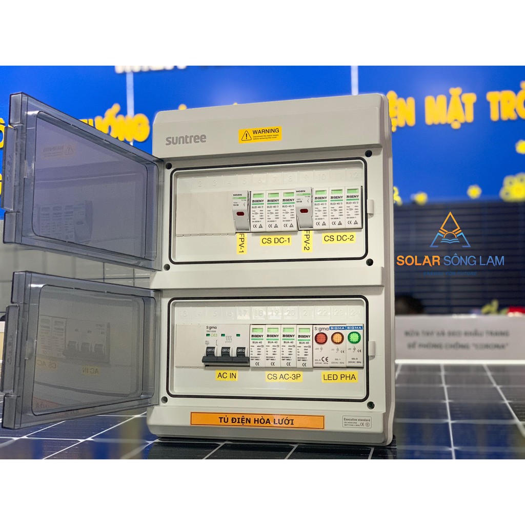 Tủ điện hòa lưới năng lượng mặt trời 10kw-3P/2String Lắp Sẵn IP65 tích hợp Chống sét Lan truyền AC/DC