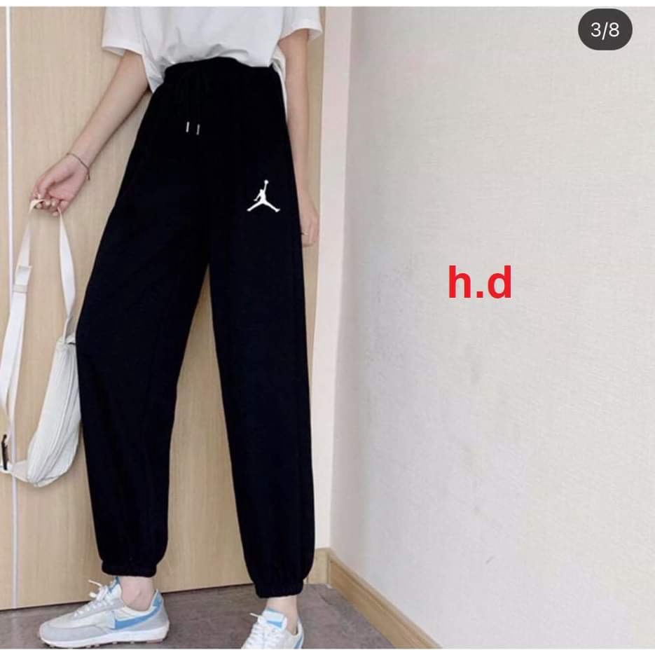 [ Sale giá gốc] Quần jogger chun ống in, quần dài nữ boom chất nỉ cotton form thụng style Hàn Quốc