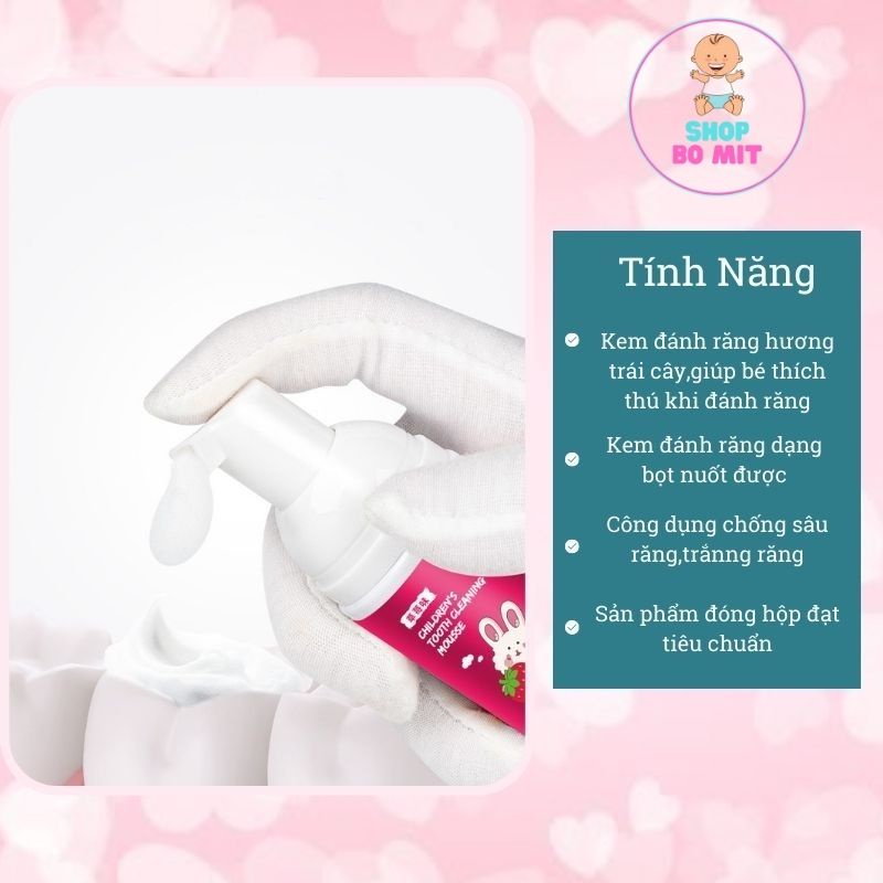 Kem đánh răng cho bé trẻ em nuốt được 1-2-3-12 tuổi dạng bọt SHOPBOMIT KDR01