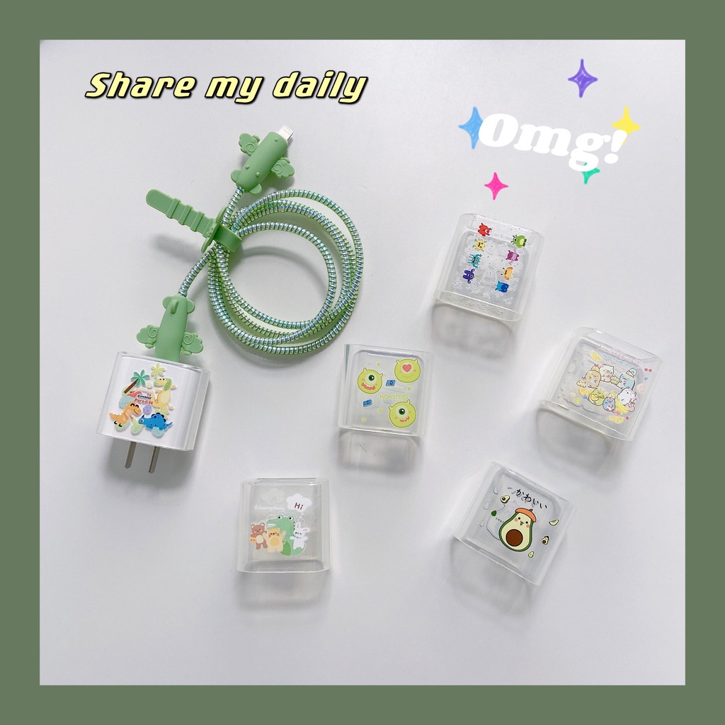 Bộ 4 cái vỏ bảo vệ cáp sạc dữ liệu Iphone hình hoạt hình 18W / 20