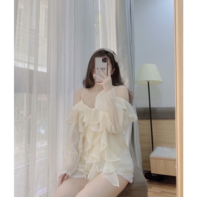 Áo voan bèo dây vai (Đen/be/trắng)