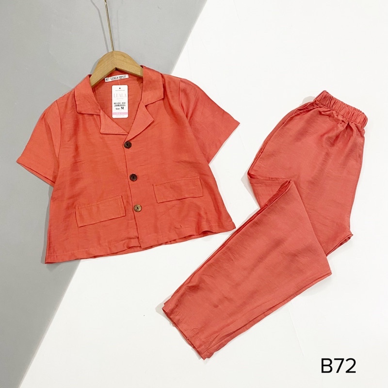 Set Bộ Đũi tơ cổ vest 2 túi, áo cộc tay quần 9 tấc