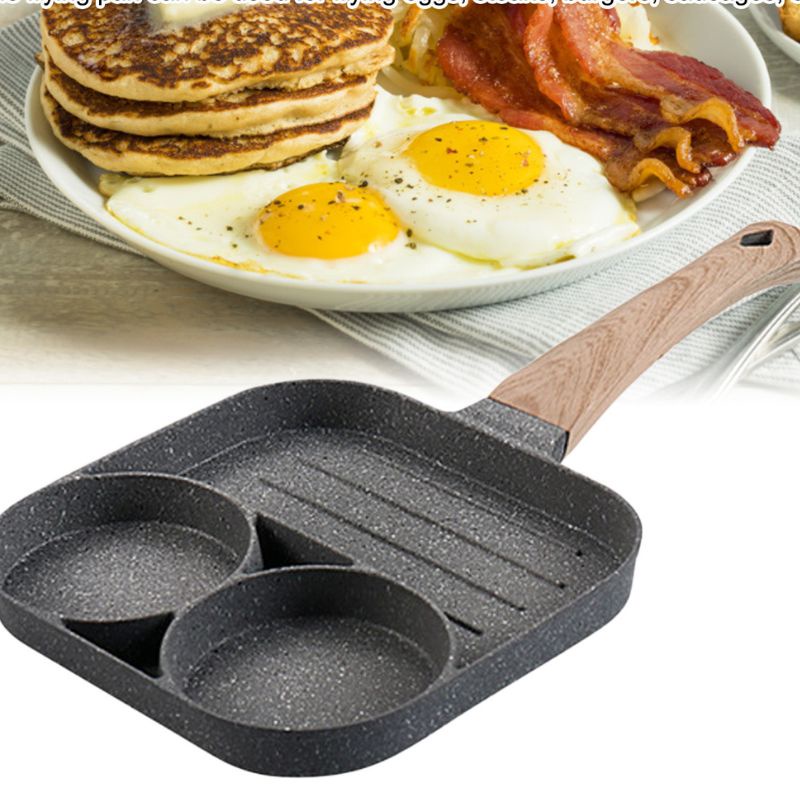 Chảo đá chống dính mini 3 ô cho bếp từ dùng được cho tất cả các loại bếp tiện lợi MIIBOOSHI D2.072