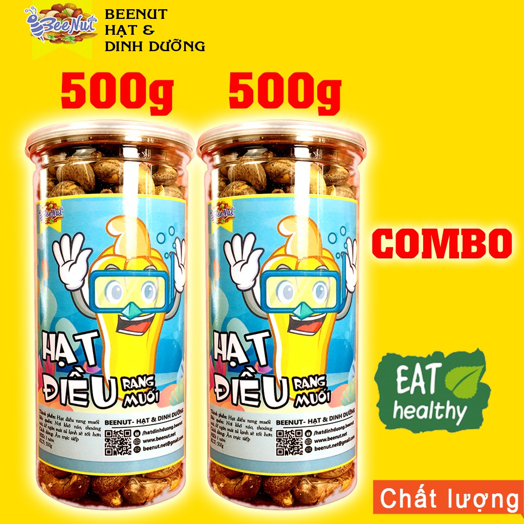 Hạt điều rang muối Bình Phước (1KG) (Combo 2 phần 500g) Hột điều lụa rang loại 1 Hạt dinh dưỡng Đồ ăn vặt Healthy BeeNut