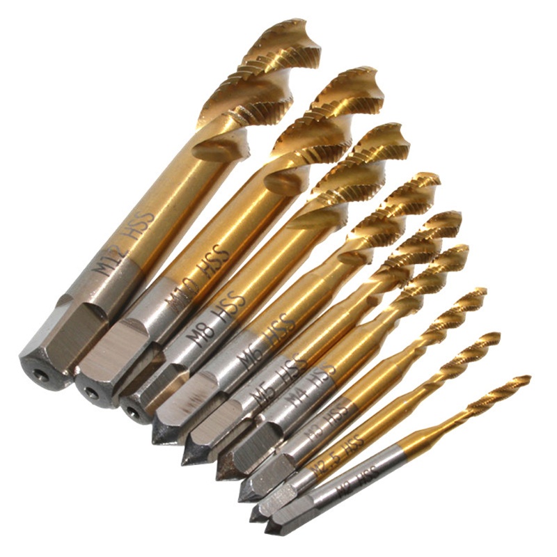 Bộ 9 Mũi Khoan Xoắn M2-M12 Chất Liệu Thép Gió Bọc Titan Cao Cấp