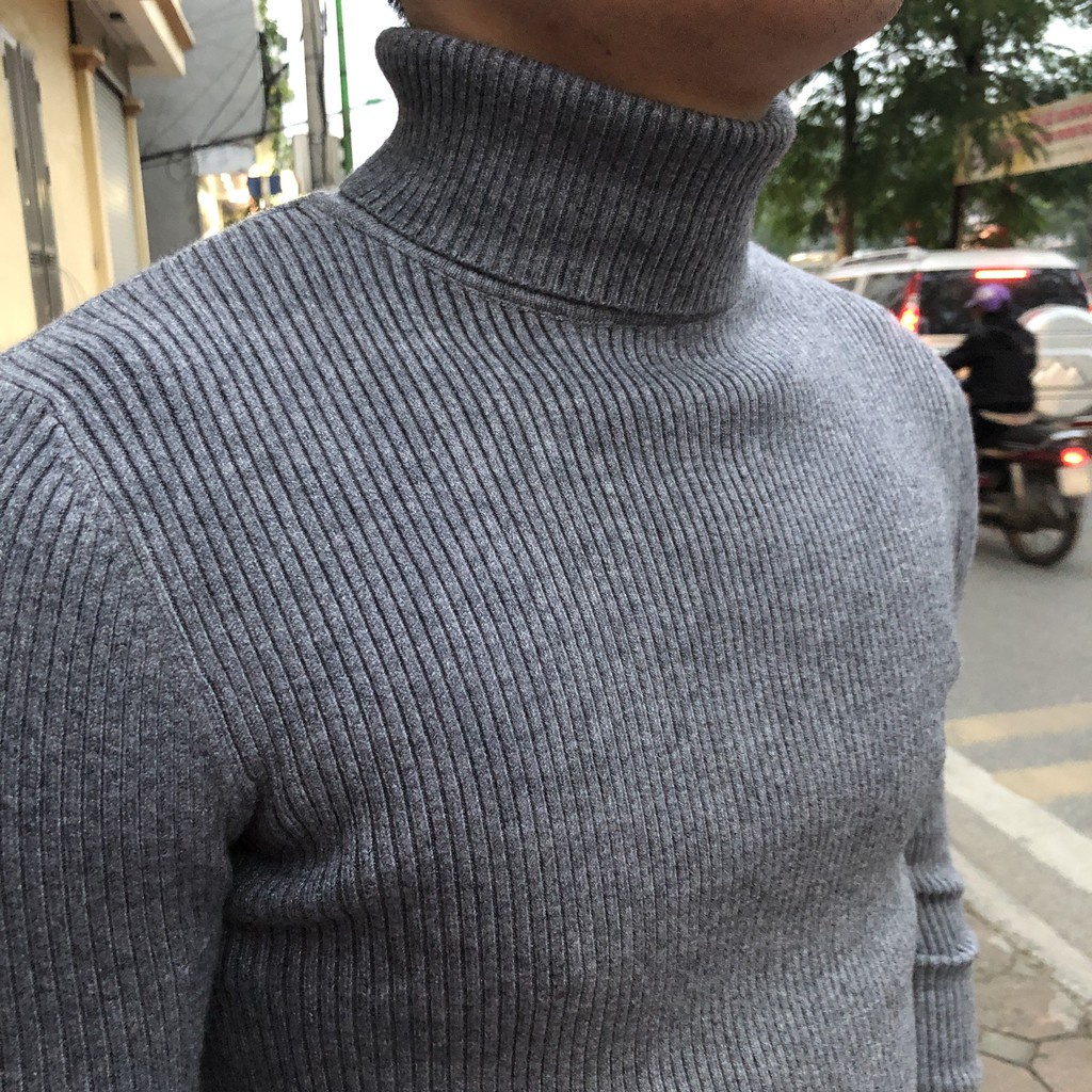 Áo len nam kẻ tăm cổ lọ