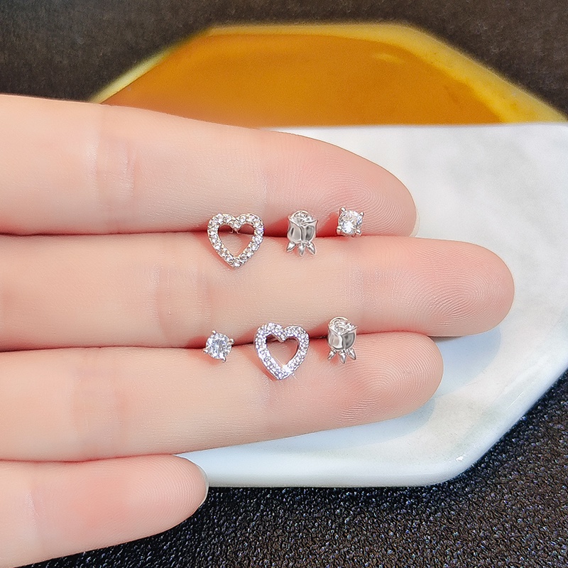 [Jiudolan] Set 6 Khuyên Tai Bạc Sterling Hình Hoa Hồng Tình Yêu Thời Trang Phổ Biến ins Cho Nữ