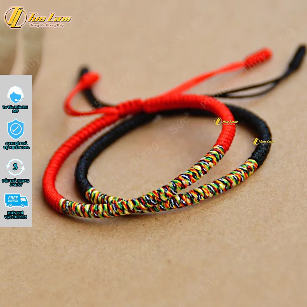 Vòng tay chỉ may mắn bện chỉ ngũ sắc tây tạng ở giữa bình an  -Tuệ Lâm