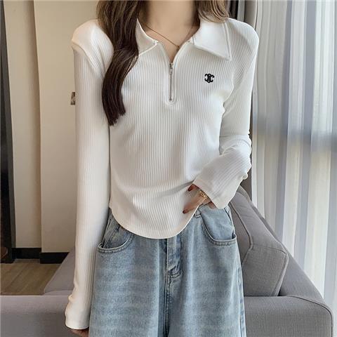 COZOK Áo Thun Tay Dài Cổ Polo Có Khóa Kéo Đa Năng Hợp Thời Trang
