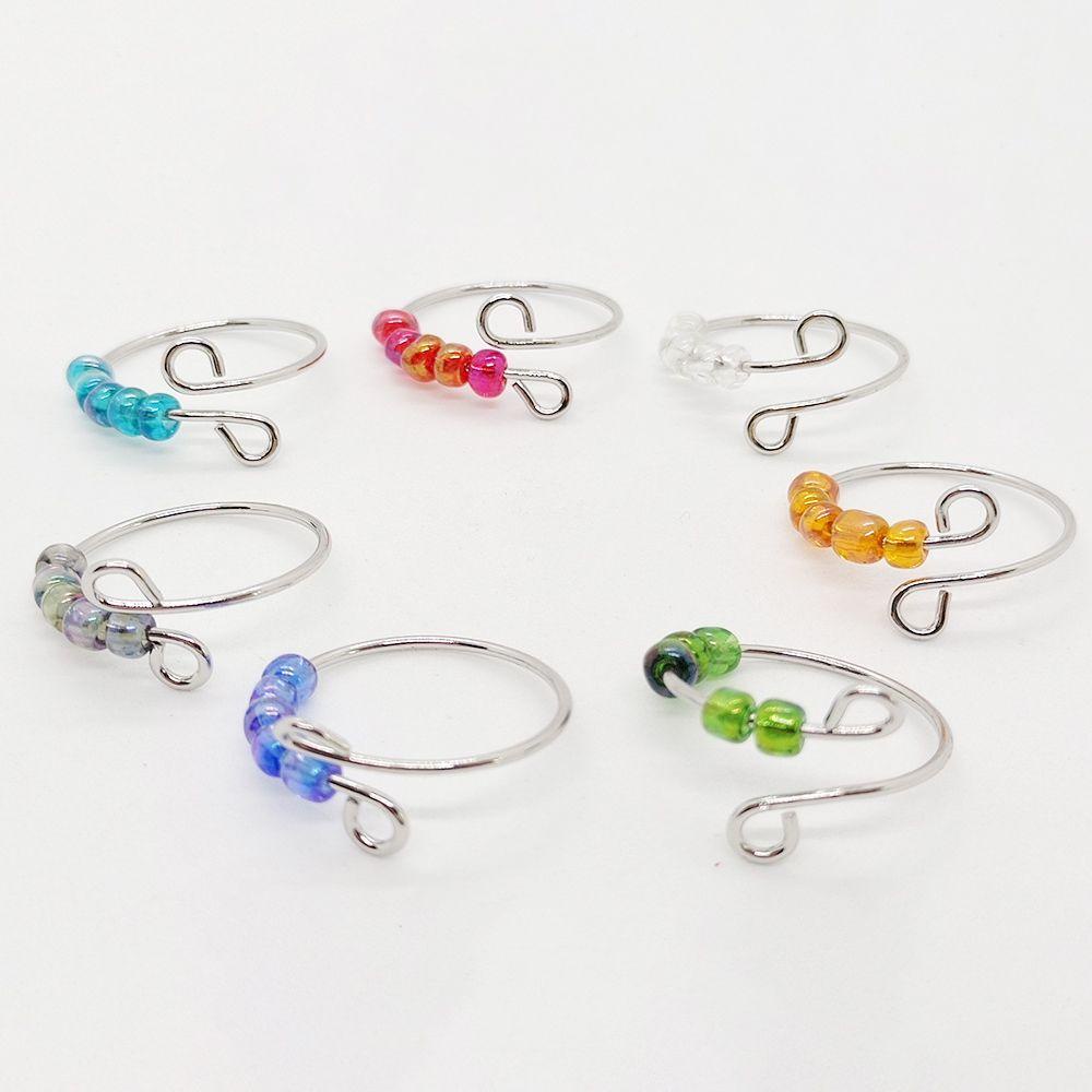 ME Fashion Anxiety Ring Girl Women Beaded Jewelry Fidget Beads Rings Accessories Single Coil Adjustable Anti Stress Creativity Rotate Freely/Multicolor