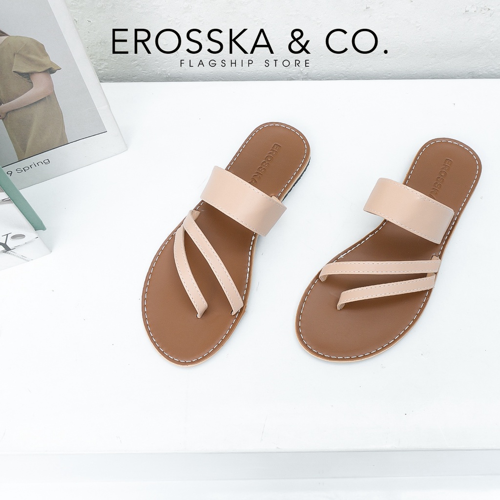 Dép nữ đế bệt sandal đi biển thời trang Erosska màu kem _ DE054