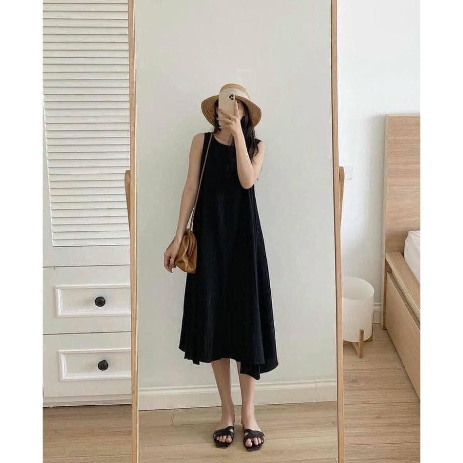 váy suông sát nách cổ tròn dáng dài 3 màu thanh lịch