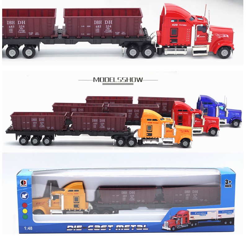 Xe mô hình ô tô đầu kéo container tỉ lệ 1:48 đồ chơi trẻ em - xe có đầu xe bằng kim loại có thể tháo rời thùng xe