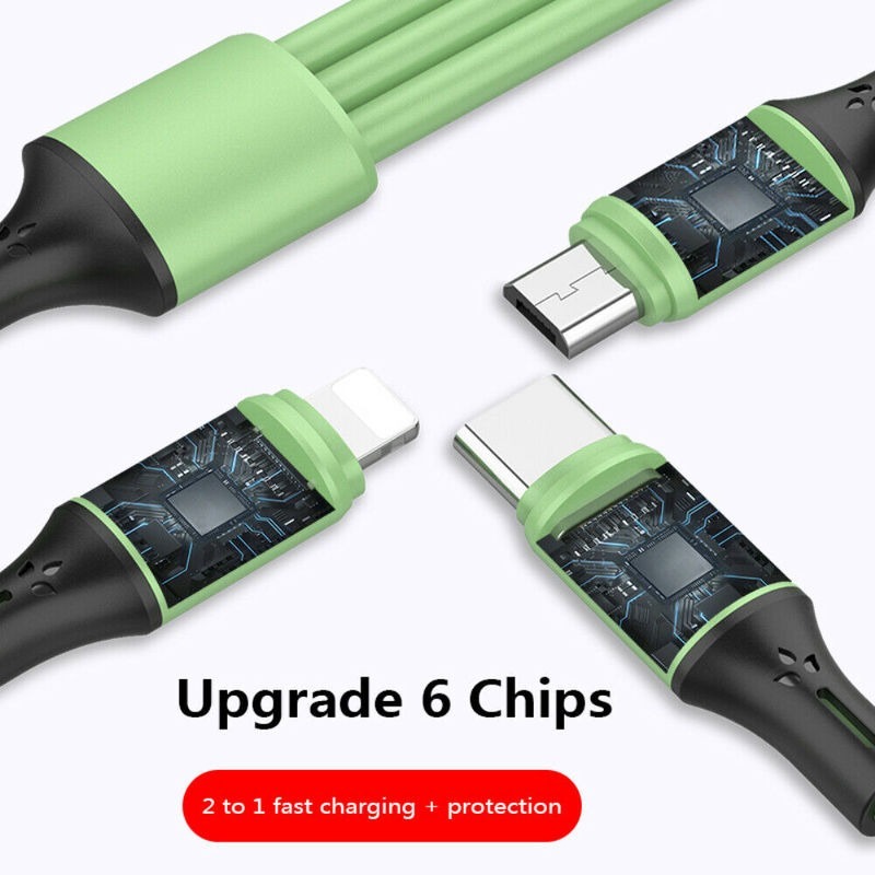 Universal 3 In 1 Fast Charging USB Cable/ Liquid Soft Silicone Fast Charge Line/ USB-C Data Transmission Line