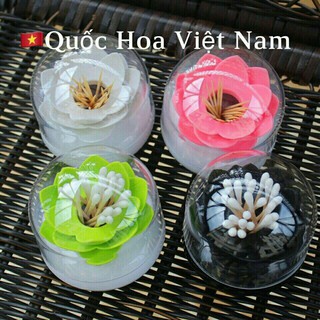 com bo 2 lọ đựng tăm ,  đựng tăm bông hình hoa sen (xanh. hồng. trắng. đen)