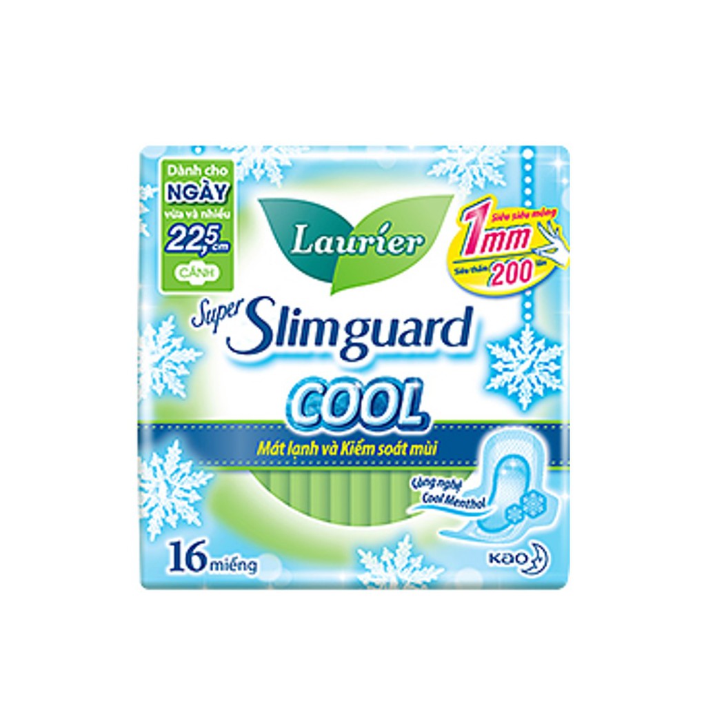 Combo 3 gói Băng Vệ Sinh Laurier Siêu Mỏng Cánh 1mm Super Slimguard Cool Mát Lạnh (22,5cm-16M)