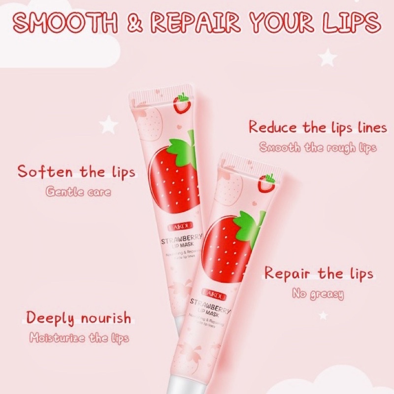 Mặt Nạ Ngủ Môi LAIKOU STRAWBERRY LIP MASK Dâu Tây Chống Lão Hoá Tri Thâm Môi Dưỡng Môi Hồng Tự Nhiên Căng Mọng Mask Môi