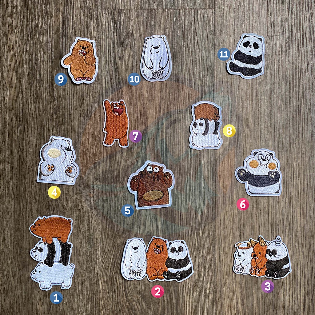 Sticker vải ủi quần áo We Bare Bears nhiều mẫu dùng ủi lên quần áo, mũ nón, phụ kiện