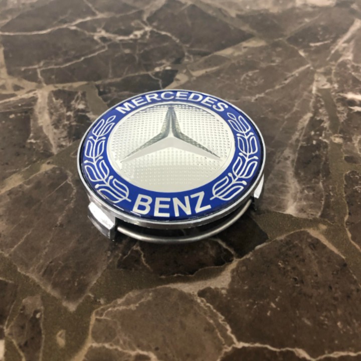 Logo chụp mâm, ốp lazang bánh xe ô tô Mercedes Benz cao cấp đường kính 75mm, Nhựa ABS + Phủ thủy tinh hữu cơ