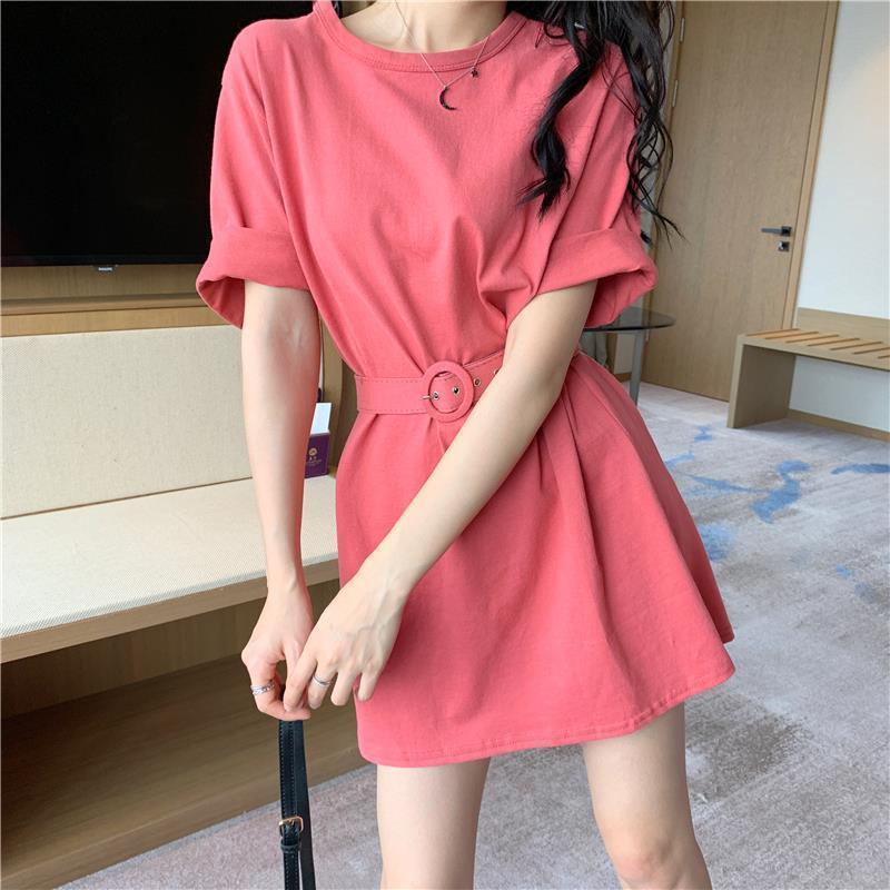 Đầm Thun Ngắn Tay Dáng Rộng Màu Sắc Đơn Giản Dễ Phối Đồ Cho Nữ