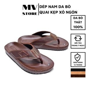 Dép kẹp nam da bò đế may viền, dép nam cao cấp DT02