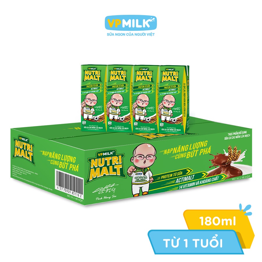 Sữa ca cao mầm lúa mạch đen VPMilk Nutrimalt 180ml (thùng 48 hộp)