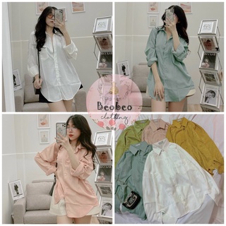 Áo sơ mi oversize lụa tay dài có túi ulzzang