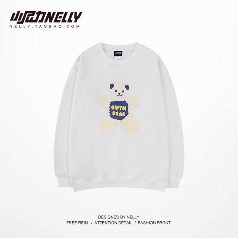 Áo sweater nỉ bông nelly dáng unisex form rộng cutie bear 24 50