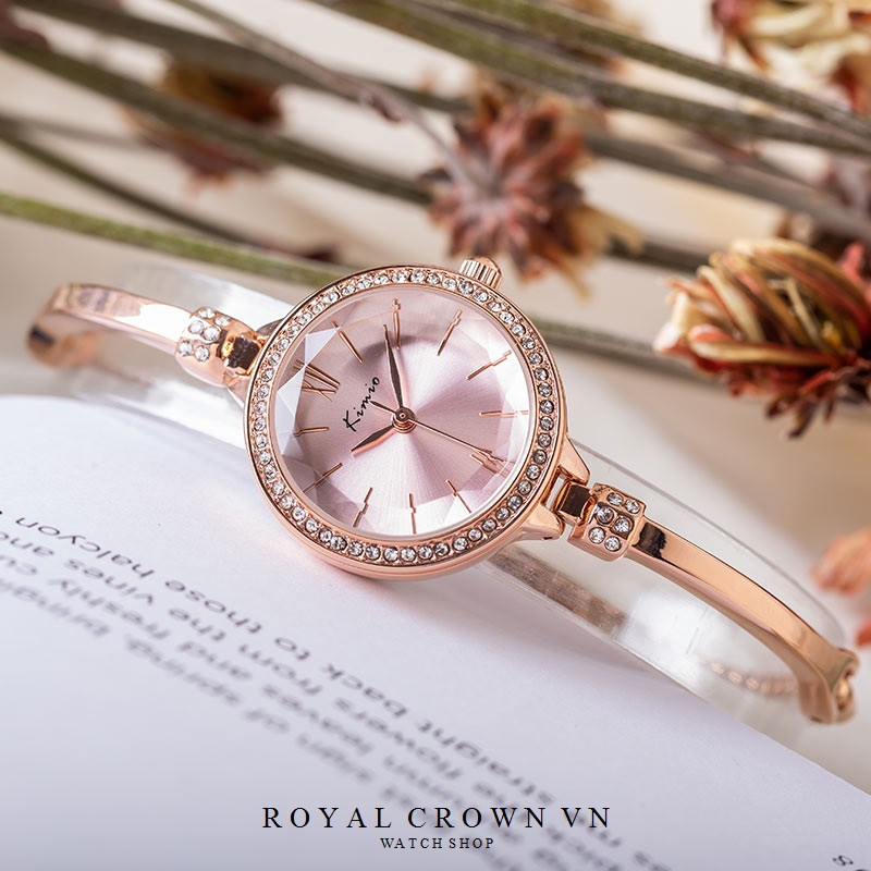 Đồng Hồ nữ thời trang KIMIO 6416 dây rút mặt tròn chống nước