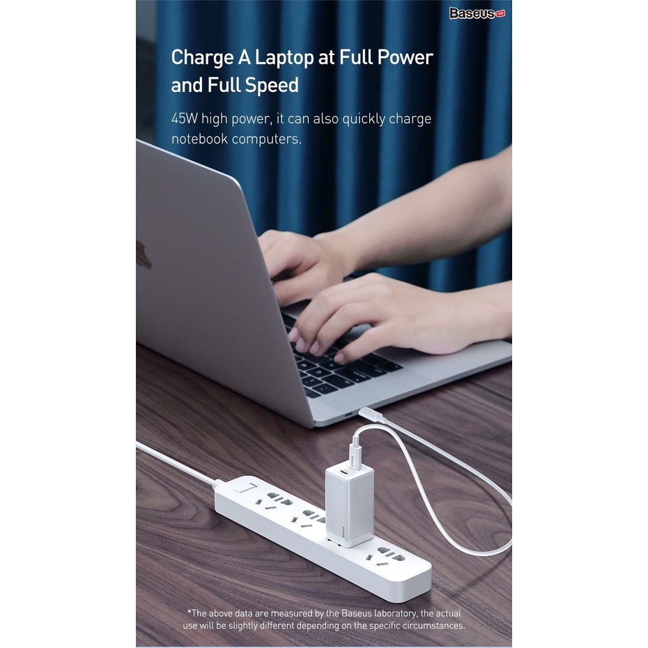 Bộ sạc nhanh thế hệ mới Baseus GaN 45W Mini Travel Quick Charger kèm cáp type C - C cho Smartphone / Tablet / Laptop