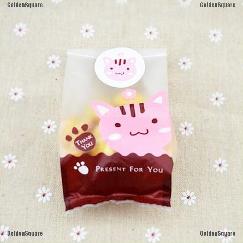 Mới Bộ 50 Túi Nhựa Đựng Bánh Quy Hình Chó Mèo Xinh Xắn