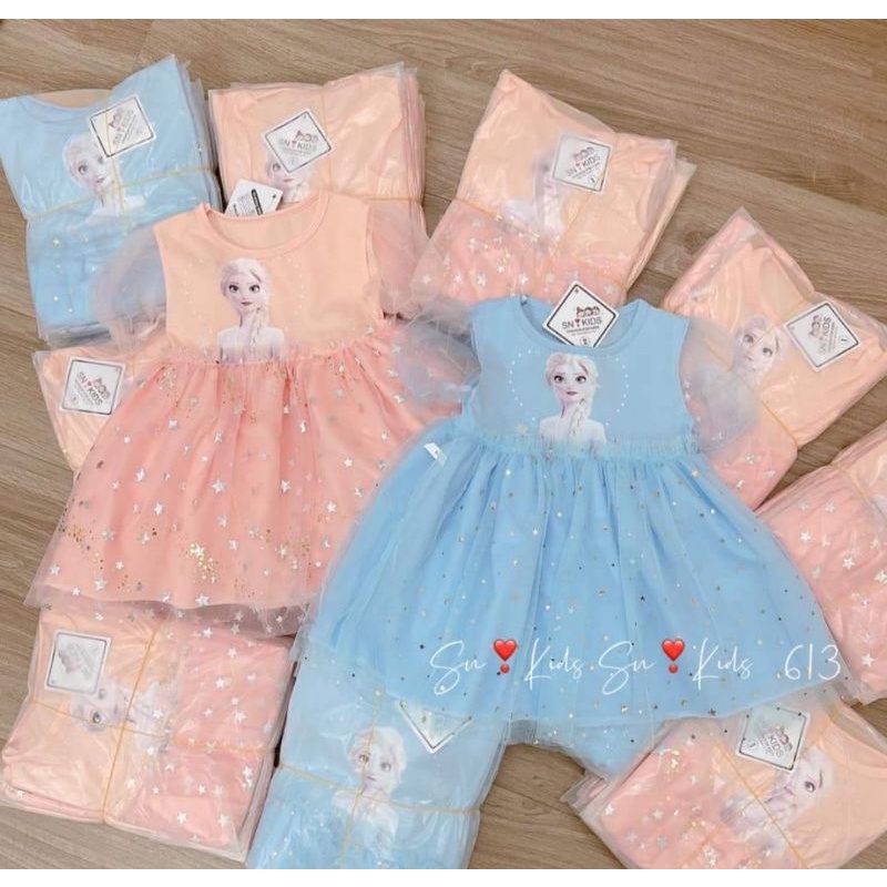 Váy xòe công chúa bé gái Elsa ren mềm chất đẹp mát