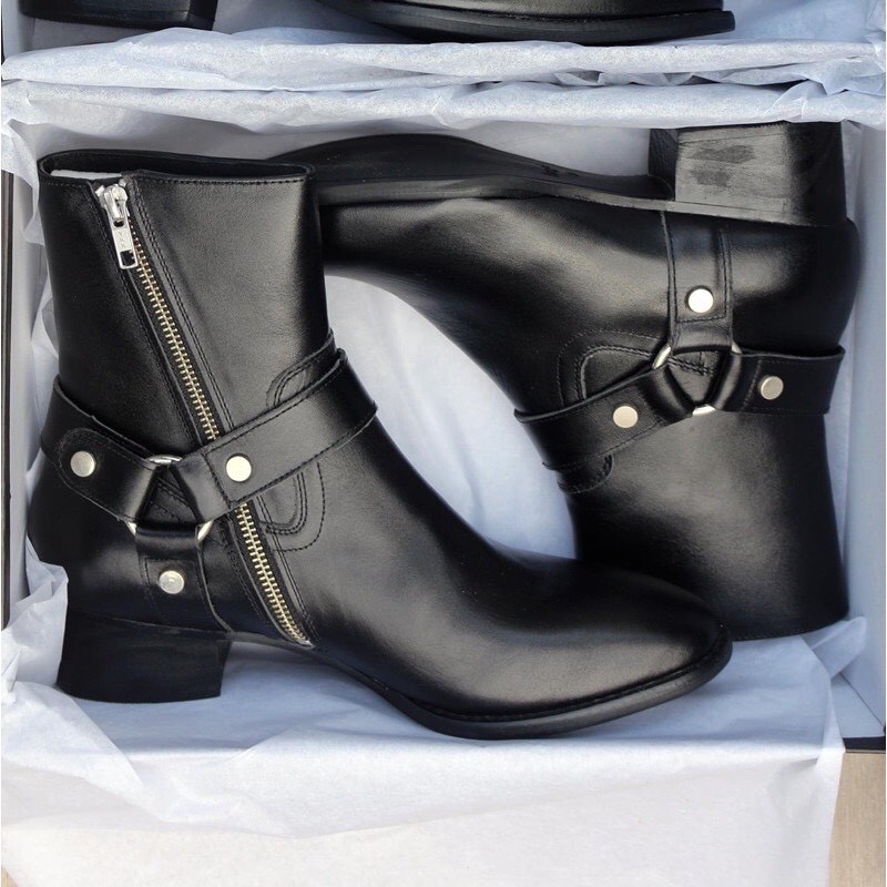 Giày Boots thời trang nam phong cách Harness Boots chất liệu da bò đế gỗ độn 4.5cm | BigBuy360 - bigbuy360.vn