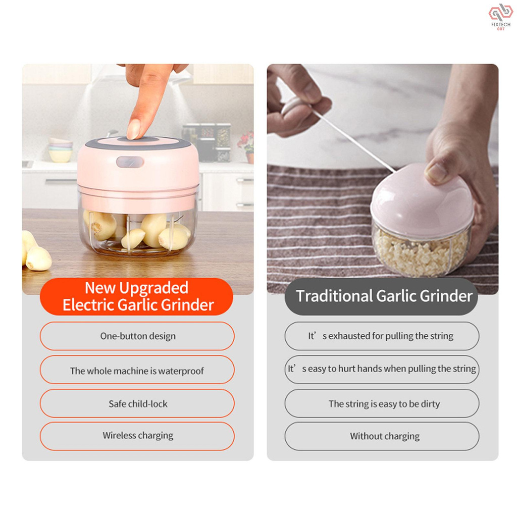 Mini Garlic Grinder Electric Garlic Chopper Cordless Food Fruit Vegetable Blender Kitchen Gadgets 100ML USB Rechargeable