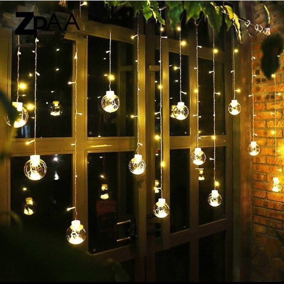 Mành dây led quả bóng tròn, mành sọ dừa 10 bóng nhỏ trang trí quán cà phê