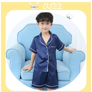 Bộ Đồ Ngủ Tay Ngắn Cổ Chữ V Bằng Lụa Mềm Mại Thoải Mái Thời Trang Mùa Hè Cho Bé Trai Và Bé Gái Màu Sắc